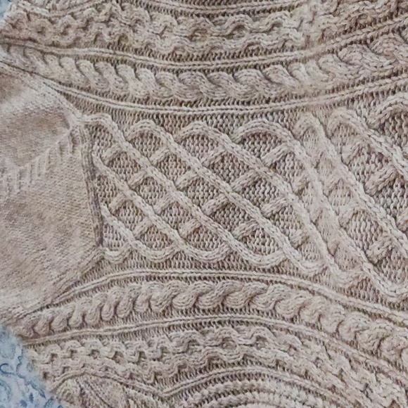 Silk & Cashmere Shawl Neck Fisherman's Cable Knit Sweater Beige Women's Medium - Picture 10 of 10